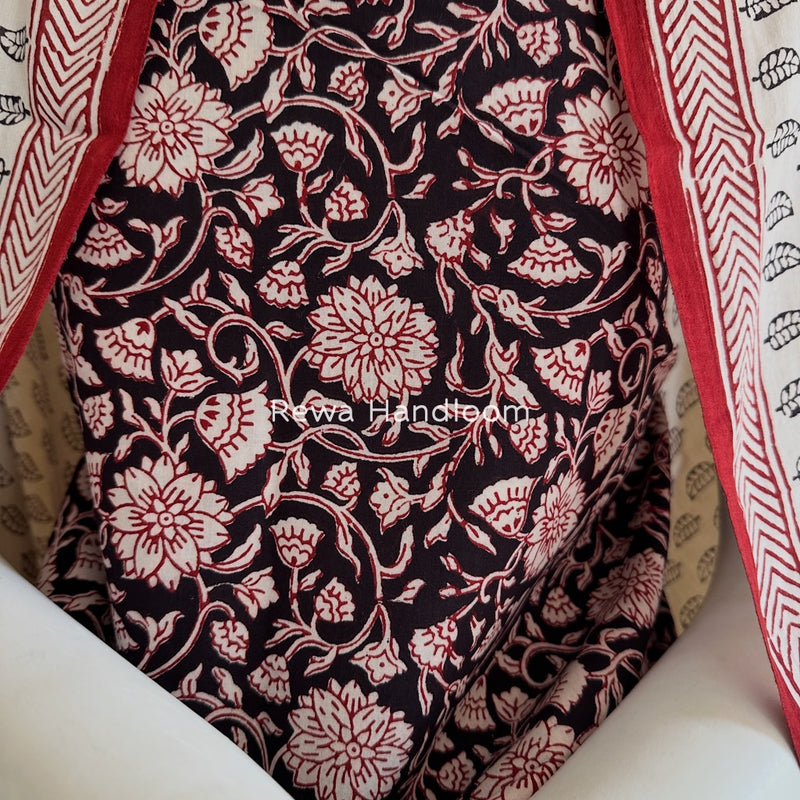 Black-White Bagh Print Cotton Suit BGCSJ020