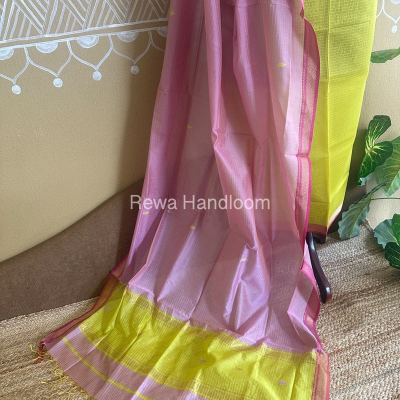 Maheshwari Yellow-Onion Pink Motifs Top-Dupatta Set PST092