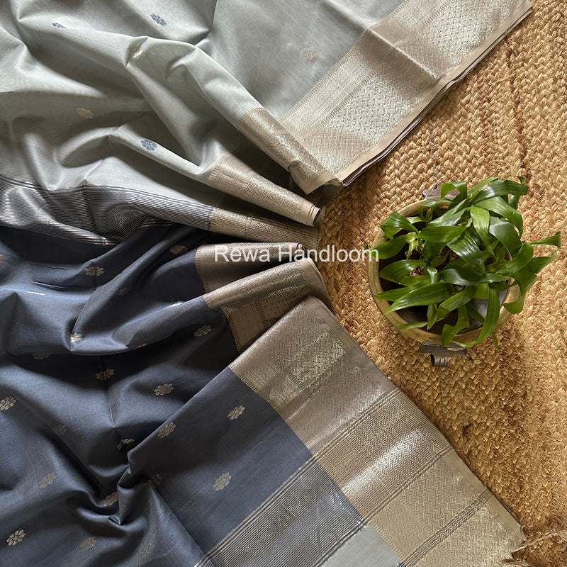 Maheshwari Grey Silver Butti Saree SGSB035