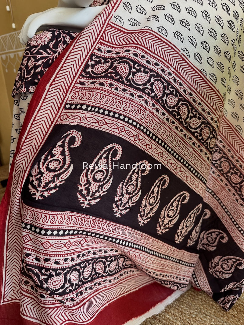 Black-White Bagh Print Cotton Suit BGCSJ020