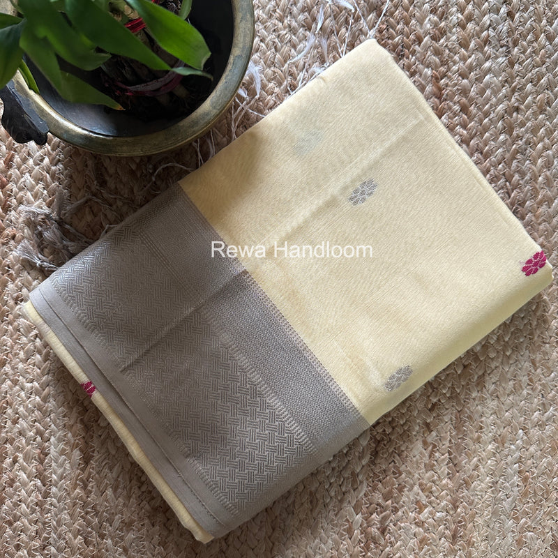 Maheshwari Light Yellow Silver Butti Saree SGSB027