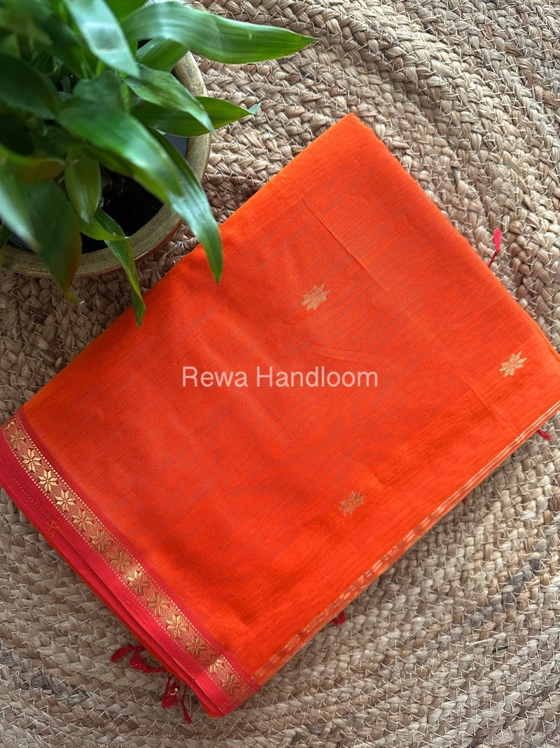 Orange Zari Butti Maheshwari Saree SBS0055