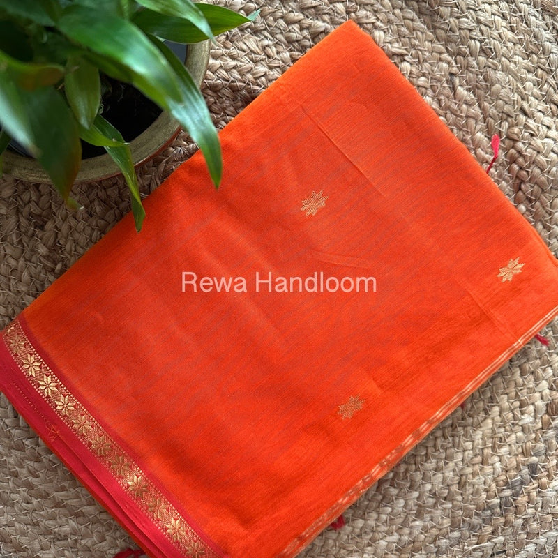 Orange Zari Butti Maheshwari Saree SBS0055