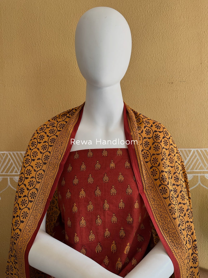 Red-Mustard Yellow Bagh Print Cotton Suit BGCSJ066