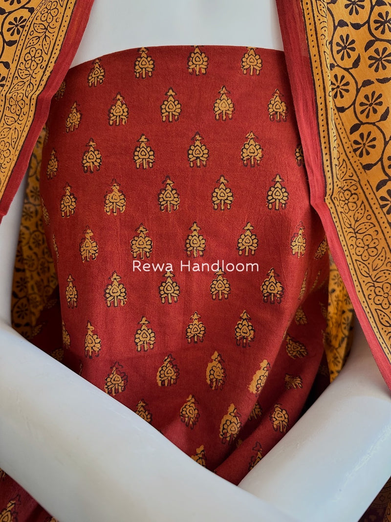 Red-Mustard Yellow Bagh Print Cotton Suit BGCSJ066
