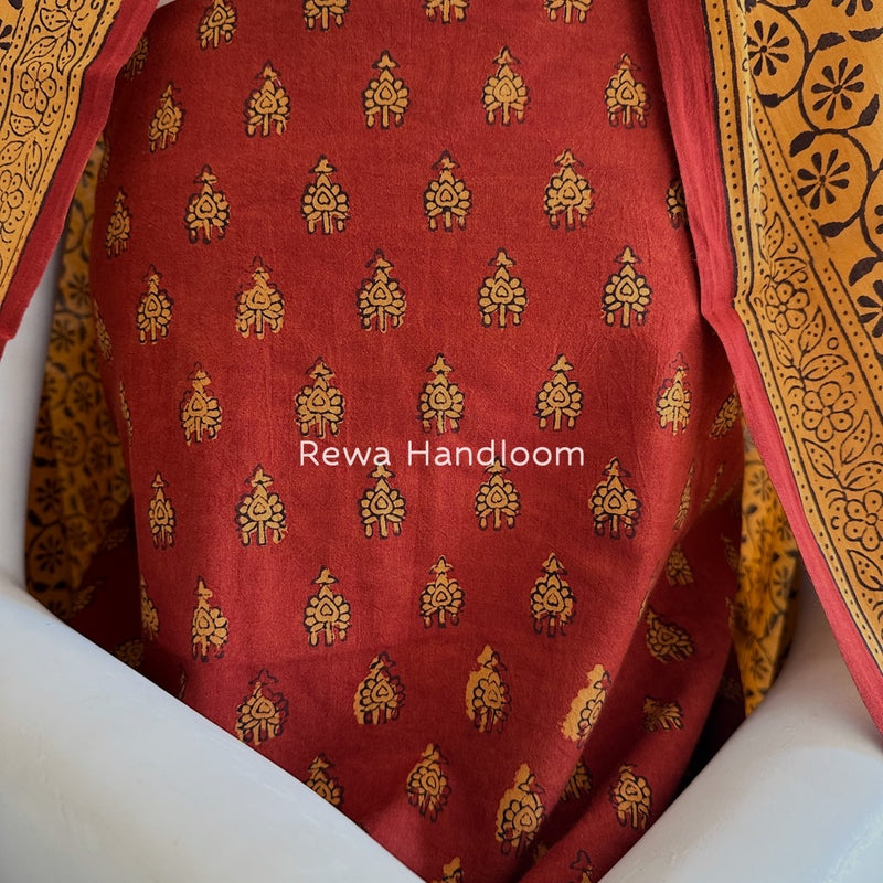 Red-Mustard Yellow Bagh Print Cotton Suit BGCSJ066