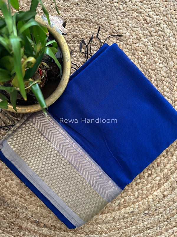 Maheshwari Royal Blue Resham Thread Border Saree RTS034