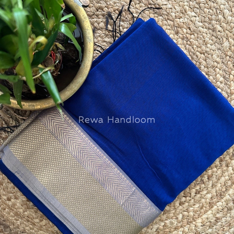 Maheshwari Royal Blue Resham Thread Border Saree RTS034