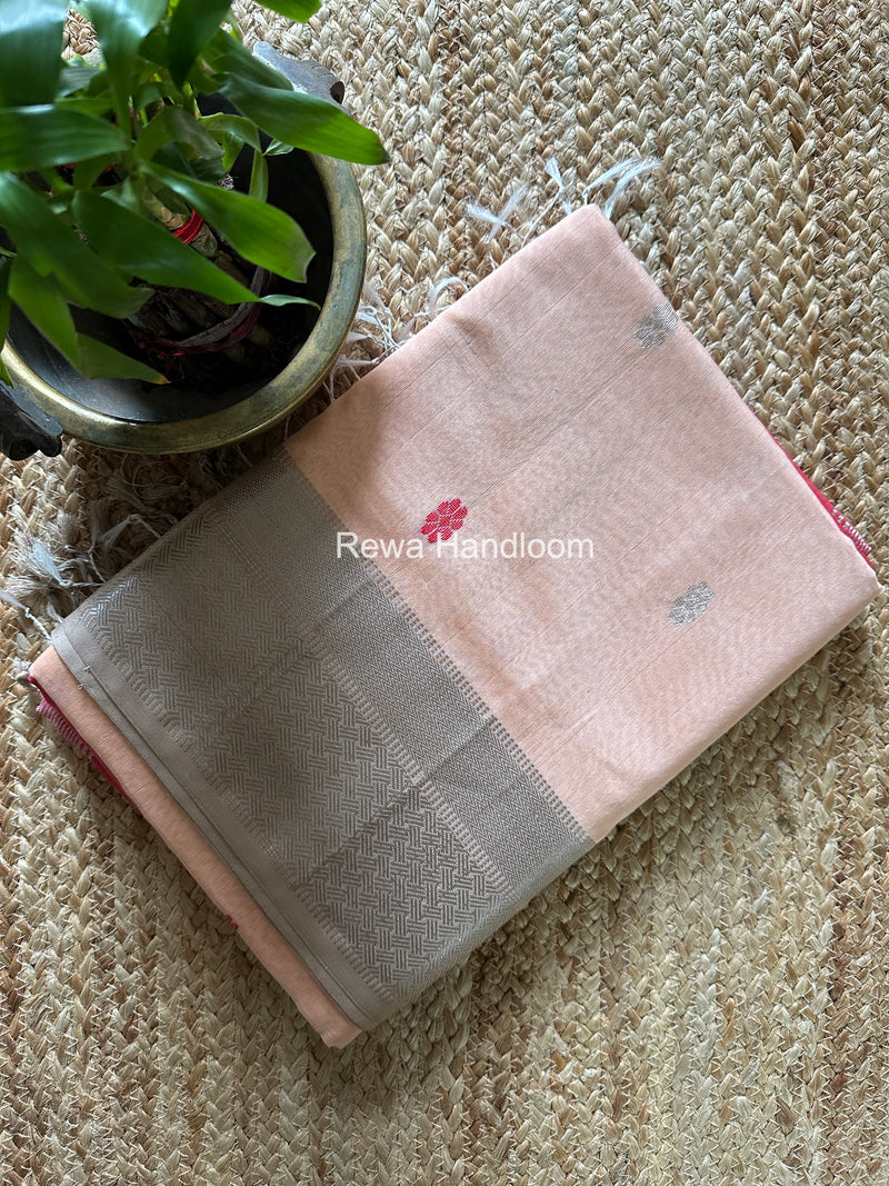 Maheshwari Peach Silver Butti Saree SGSB028