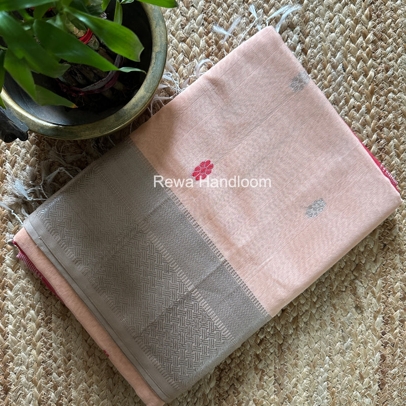 Maheshwari Peach Silver Butti Saree SGSB028