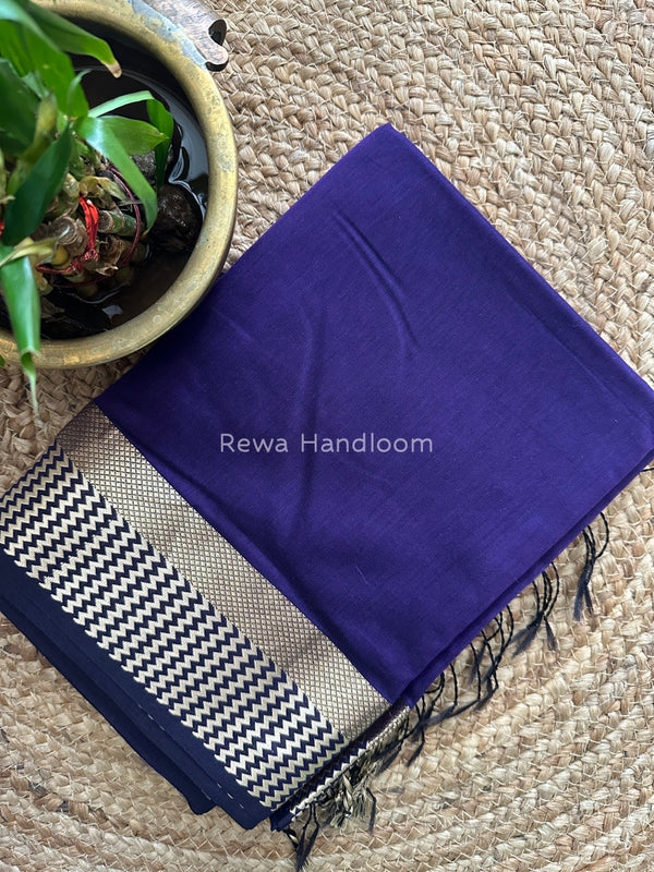 Maheshwari Dark Violet Resham Thread Border Saree RTS025