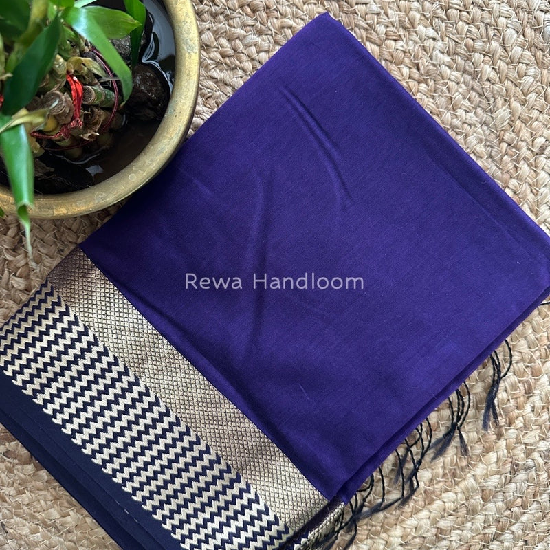 Maheshwari Dark Violet Resham Thread Border Saree RTS025
