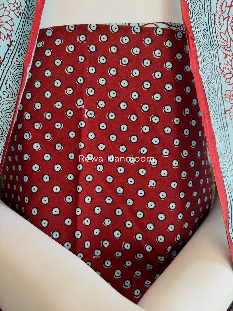 Maroon-Light Blue Bagh Print Cotton Suit BGCSJ072