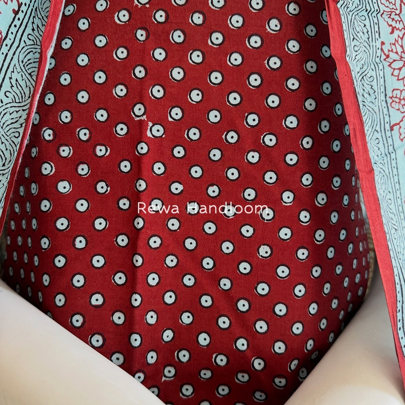 Maroon-Light Blue Bagh Print Cotton Suit BGCSJ072
