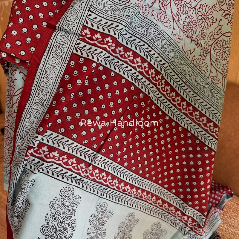 Maroon-Light Blue Bagh Print Cotton Suit BGCSJ072