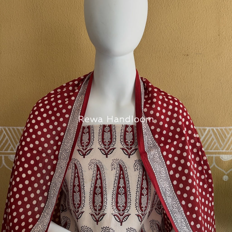 White-Maroon Bagh Print Cotton Suit BGCSJ050