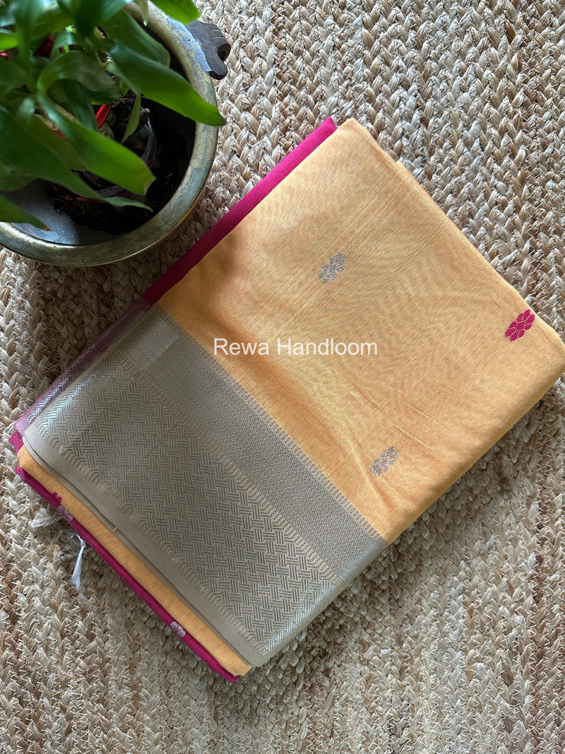 Maheshwari Yellow Silver Butti Saree SGSB029