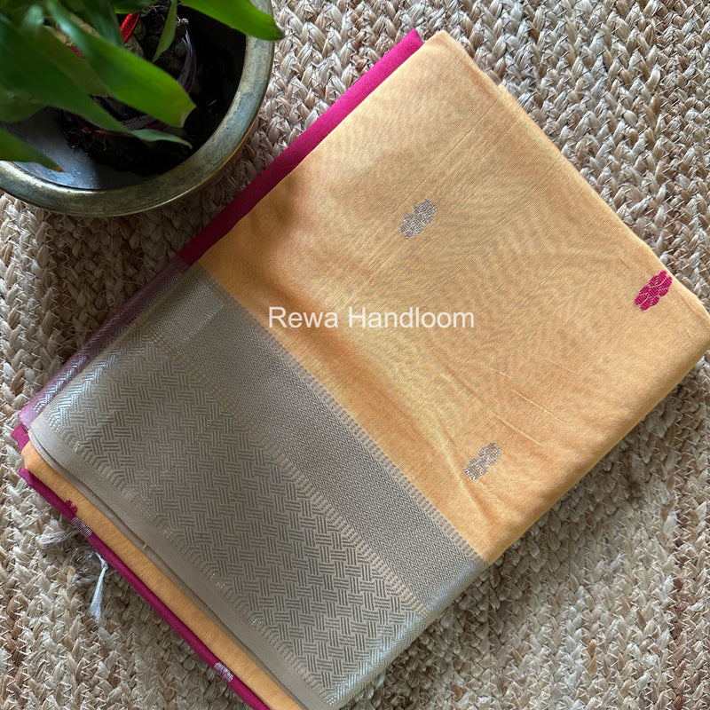 Maheshwari Yellow Silver Butti Saree SGSB029