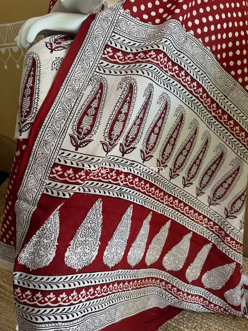 White-Maroon Bagh Print Cotton Suit BGCSJ050