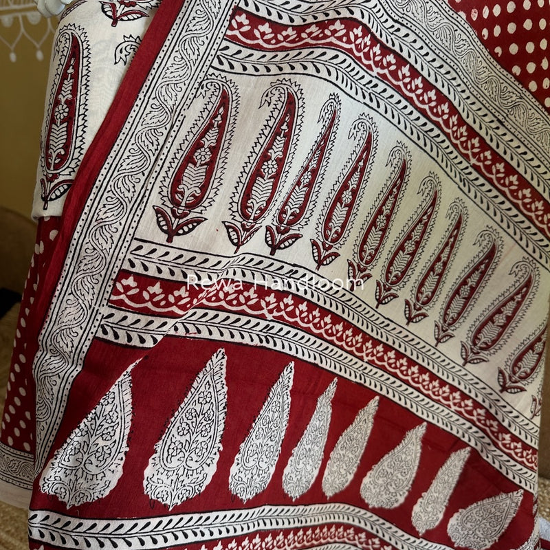 White-Maroon Bagh Print Cotton Suit BGCSJ050