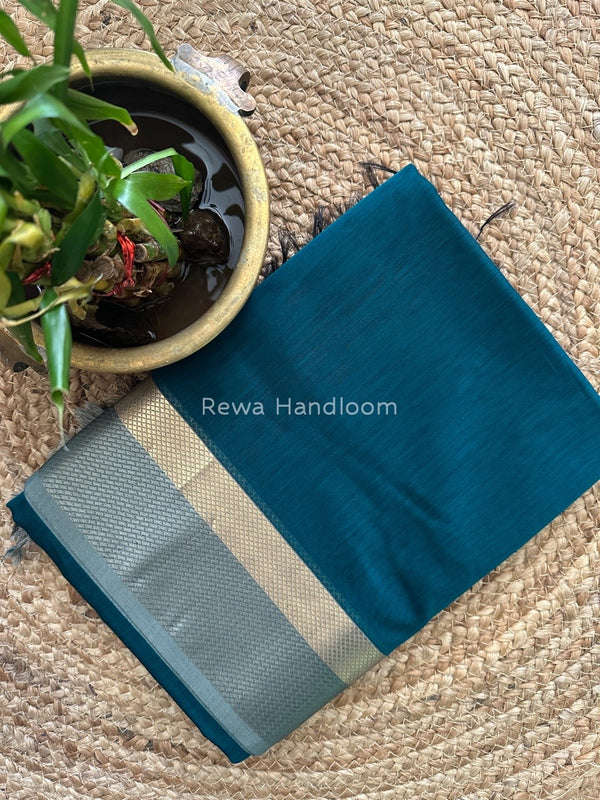 Maheshwari Rama Green Resham Thread Border Saree RTS029