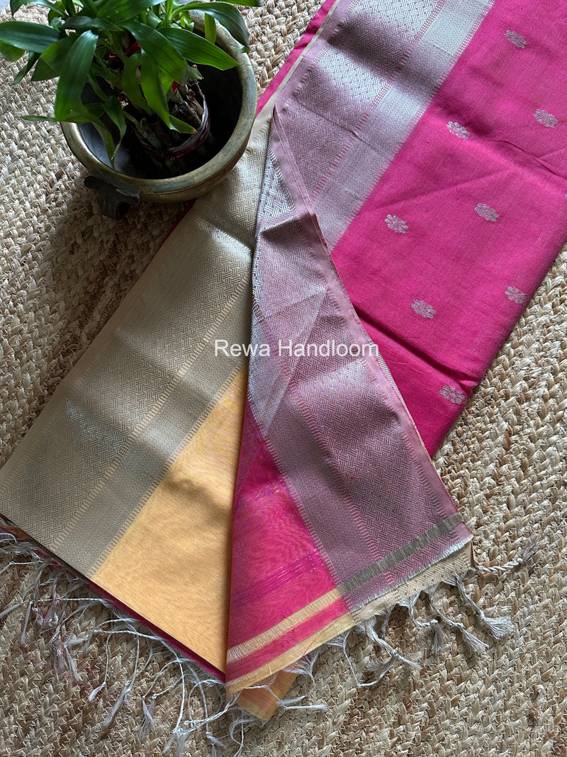 Maheshwari Yellow Silver Butti Saree SGSB029
