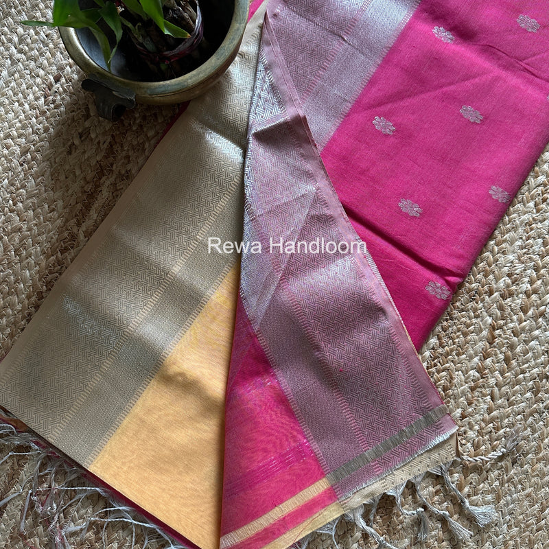 Maheshwari Yellow Silver Butti Saree SGSB029