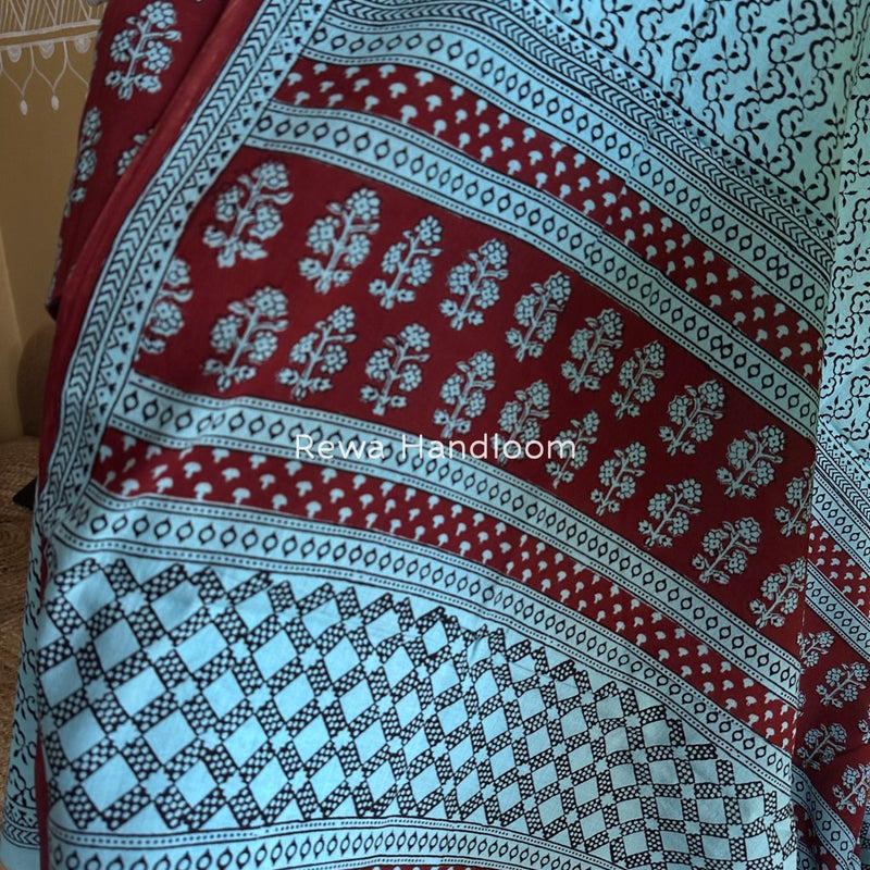 Red-Sky Blue Bagh Print Cotton Suit BGCSJ065