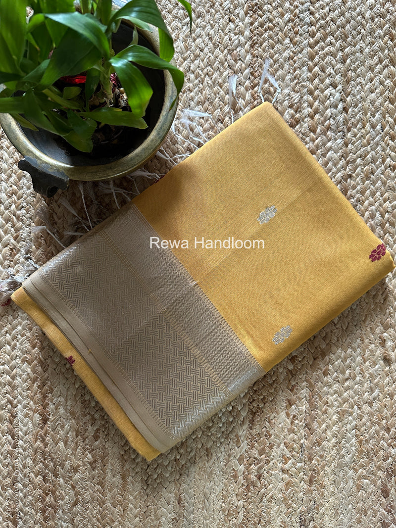 Maheshwari Turmeric Yellow Silver Butti Saree SGSB031