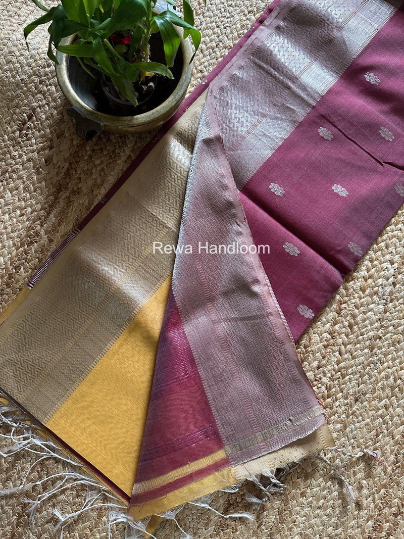 Maheshwari Turmeric Yellow Silver Butti Saree SGSB031
