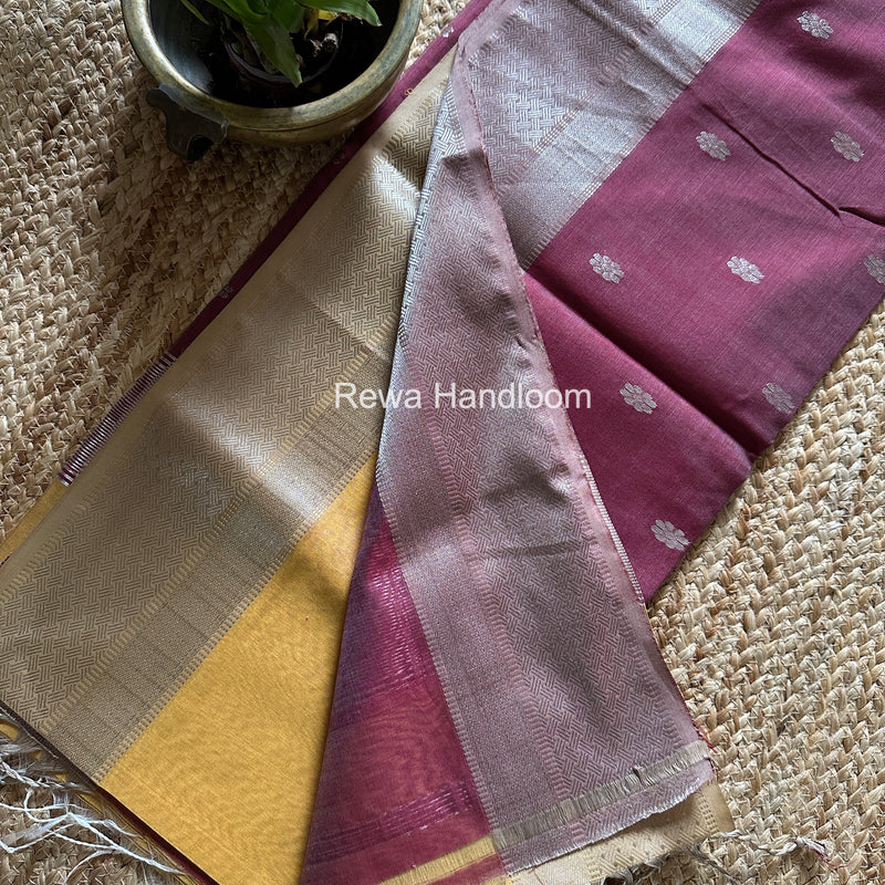 Maheshwari Turmeric Yellow Silver Butti Saree SGSB031