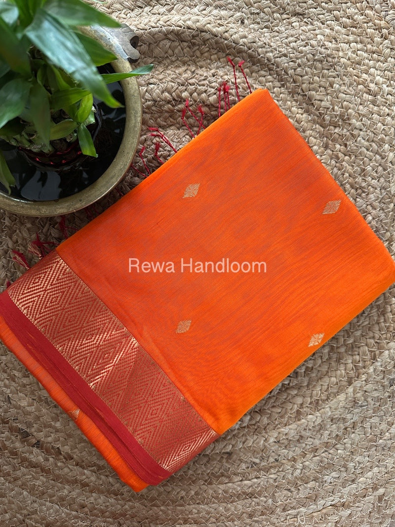 Famous Nayanthara Orange Zari Butti Maheshwari Saree DBS015