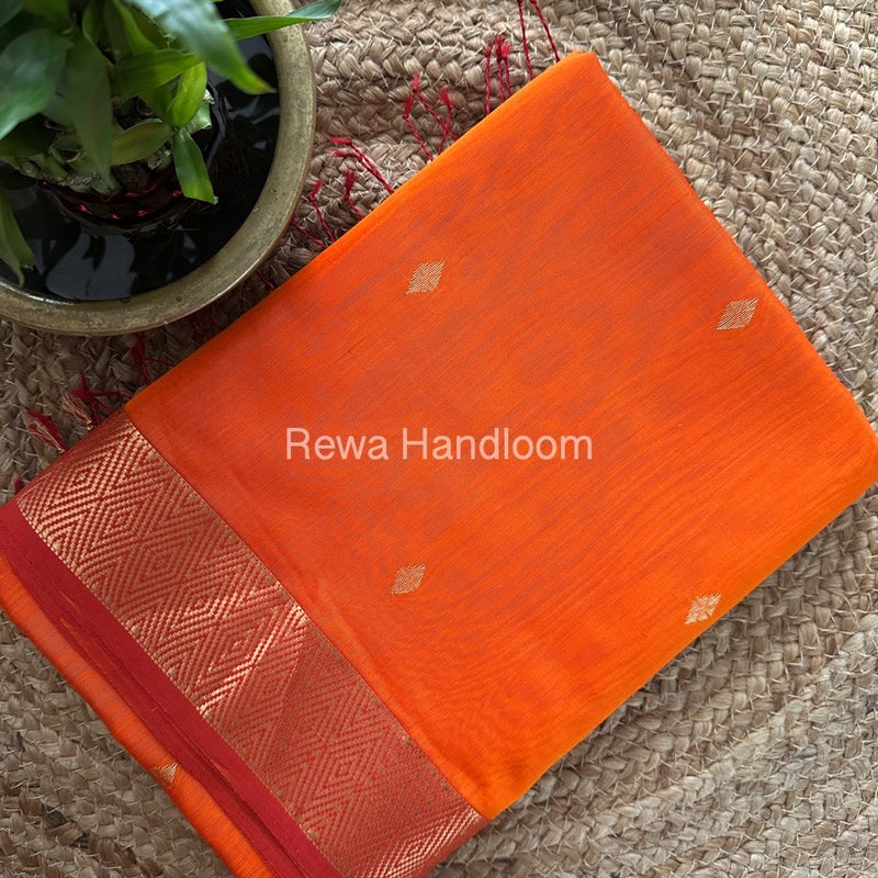 Famous Nayanthara Orange Zari Butti Maheshwari Saree DBS015