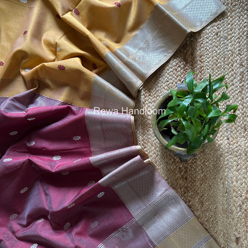 Maheshwari Turmeric Yellow Silver Butti Saree SGSB031