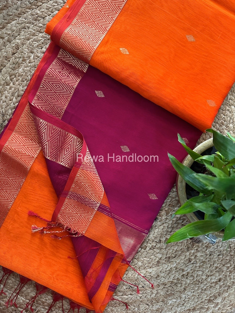 Famous Nayanthara Orange Zari Butti Maheshwari Saree DBS015