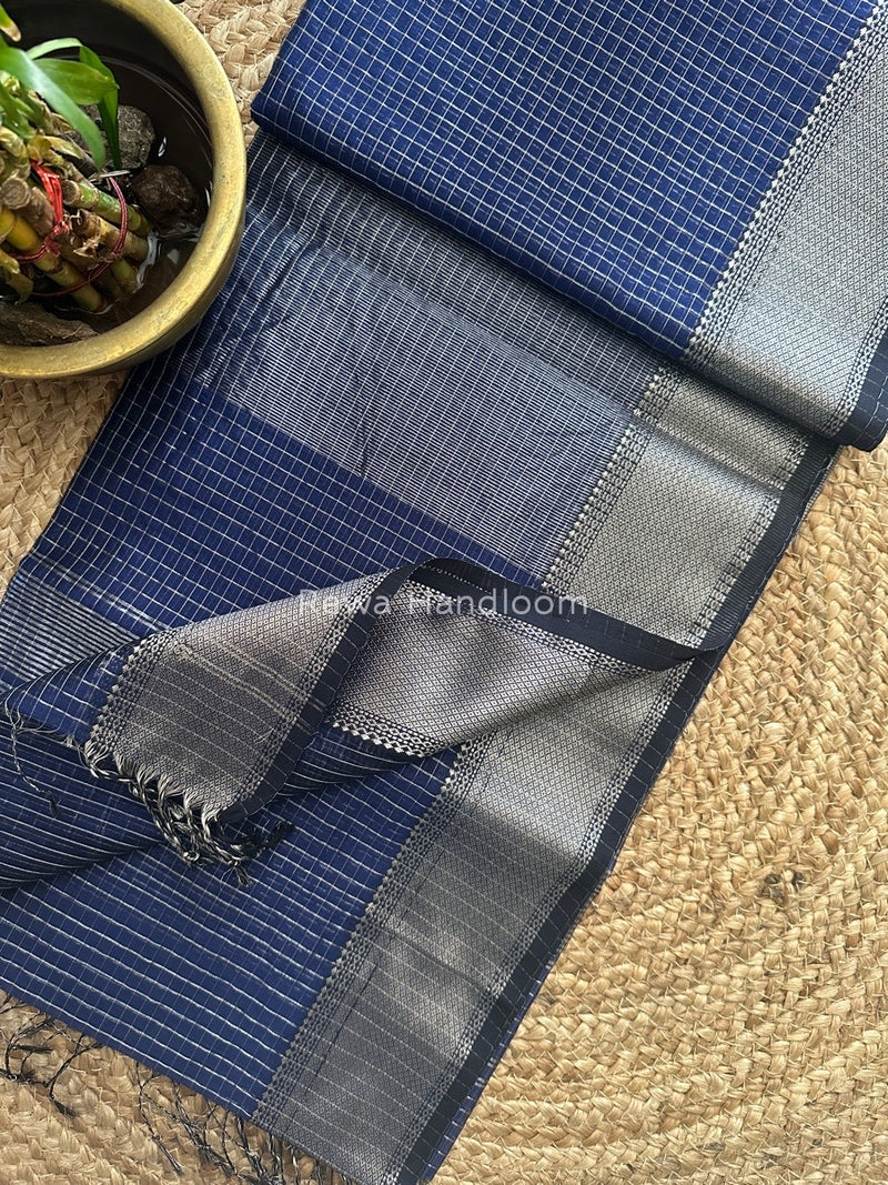 Maheshwari Silver Zari Checks Silk Saree