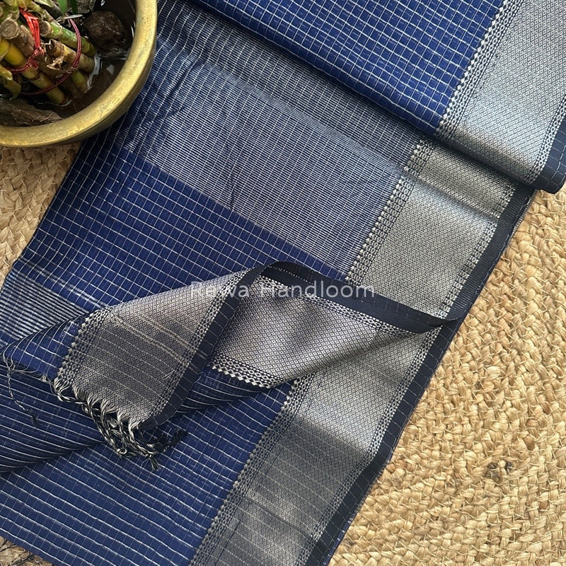 Maheshwari Silver Zari Checks Silk Saree