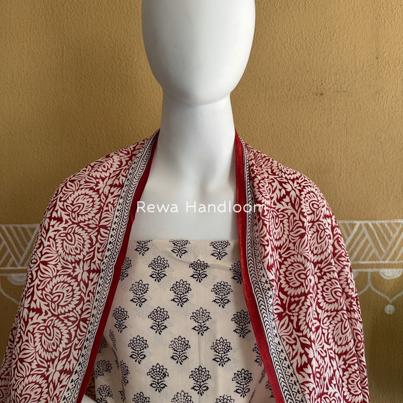 White-Maroon Bagh Print Cotton Suit BGCSJ045