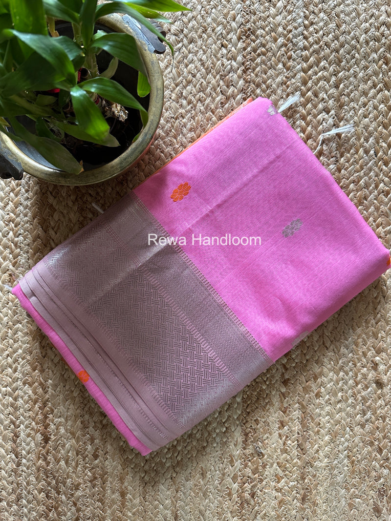 Maheshwari Pink Silver Butti Saree SGSB034