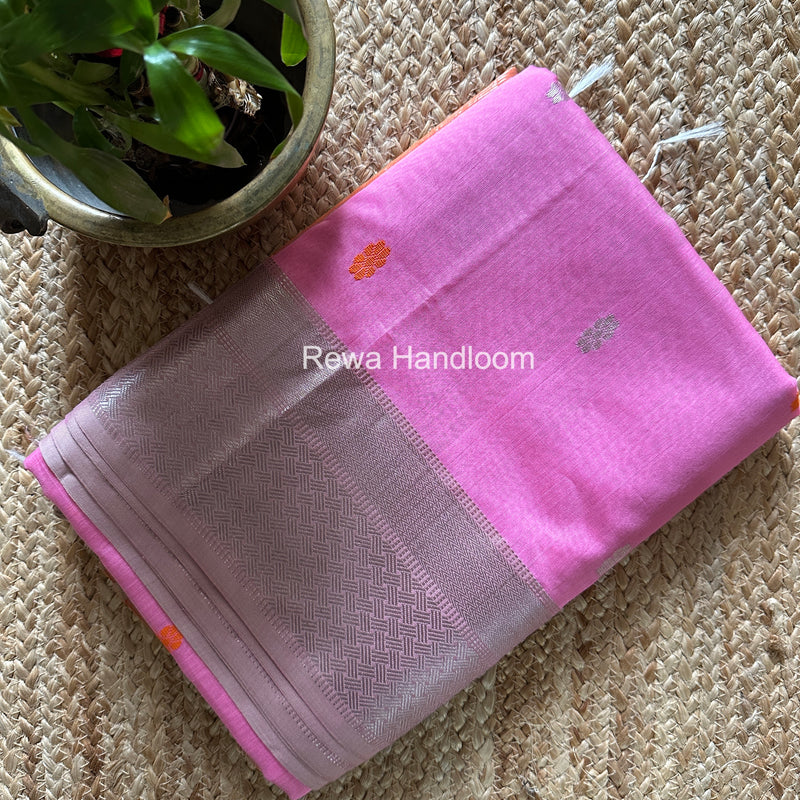 Maheshwari Pink Silver Butti Saree SGSB034