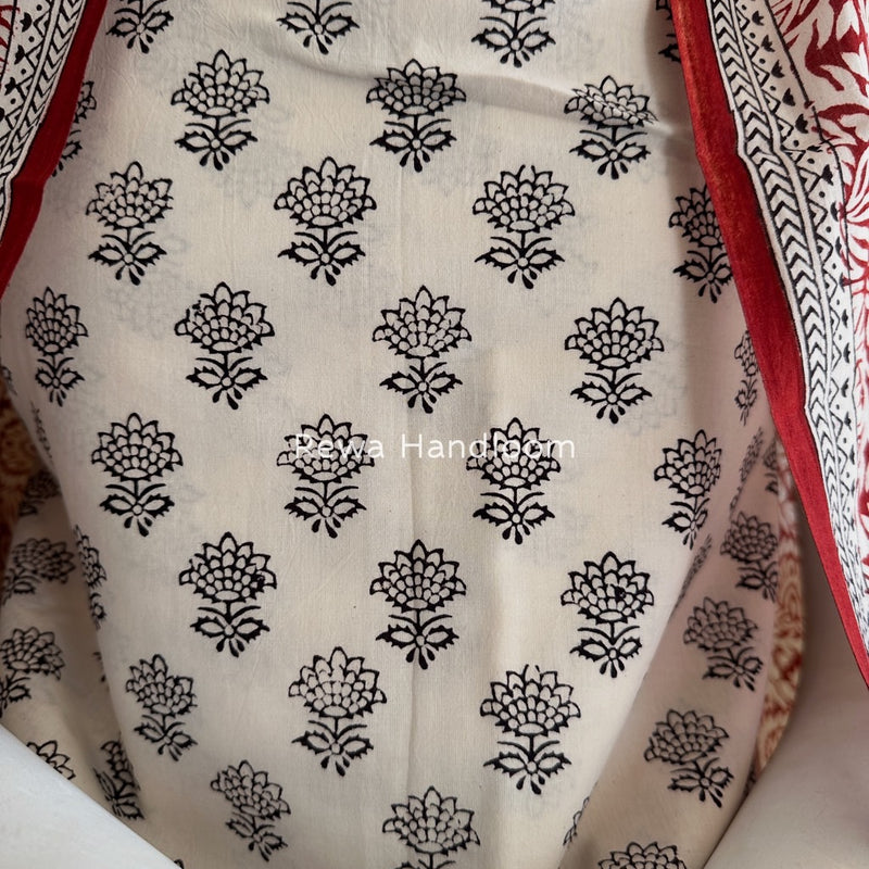 White-Maroon Bagh Print Cotton Suit BGCSJ045
