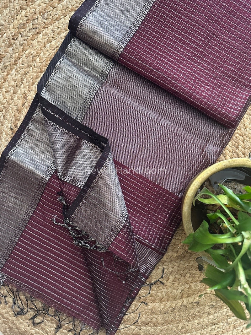 Maheshwari Silver Zari Checks Silk Saree