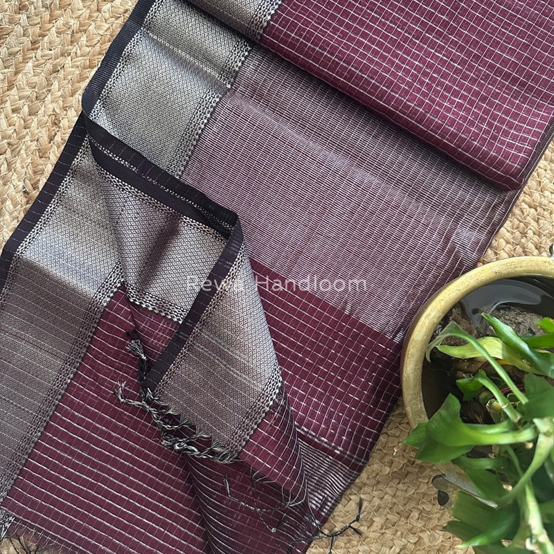 Maheshwari Silver Zari Checks Silk Saree