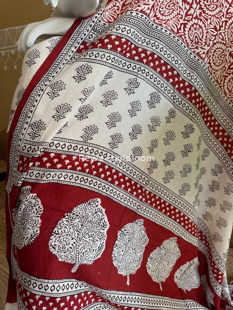 White-Maroon Bagh Print Cotton Suit BGCSJ045