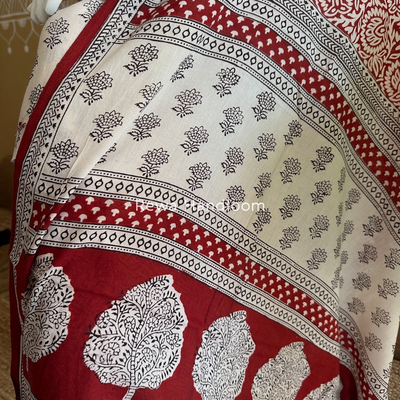 White-Maroon Bagh Print Cotton Suit BGCSJ045