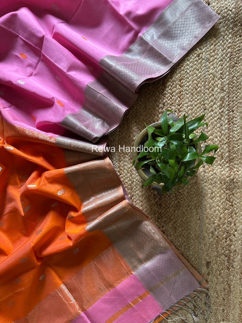 Maheshwari Pink Silver Butti Saree SGSB034
