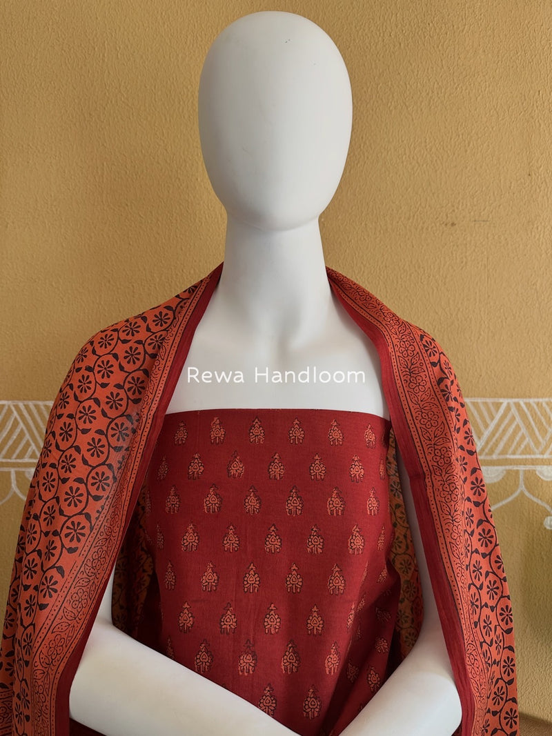 Red-Rust Orange Bagh Print Cotton Suit BGCSJ073