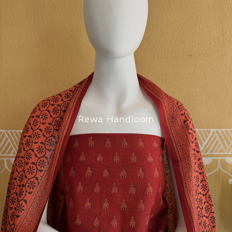 Red-Rust Orange Bagh Print Cotton Suit BGCSJ073