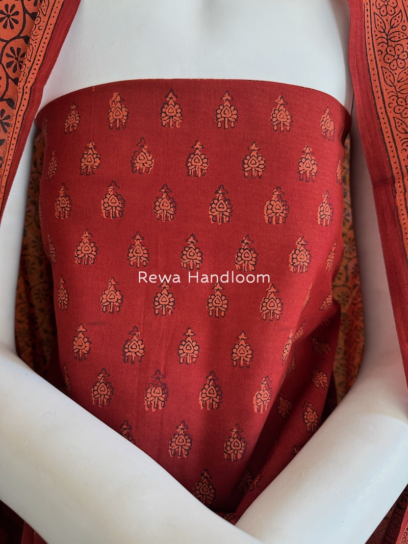 Red-Rust Orange Bagh Print Cotton Suit BGCSJ073