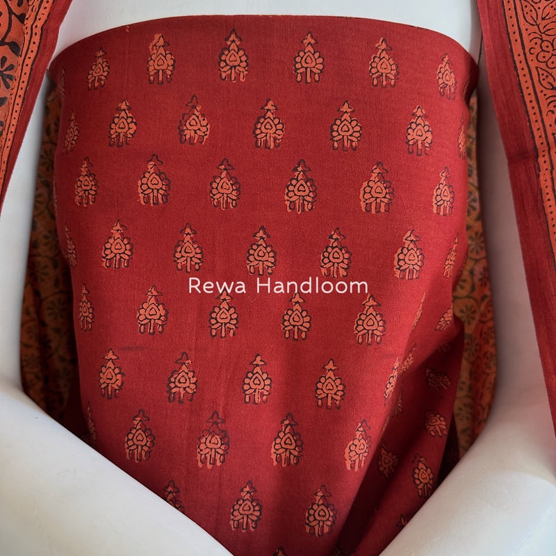 Red-Rust Orange Bagh Print Cotton Suit BGCSJ073